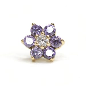 Flor 6 Cz Tanzanita + Cz Clear de oro