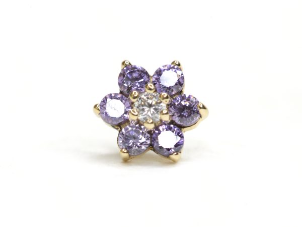 Flor 6 Cz Tanzanita + Cz Clear de oro